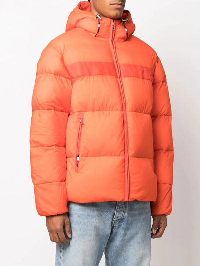 Shop Tommy Hilfiger Zip-up Padded Jacket In Orange