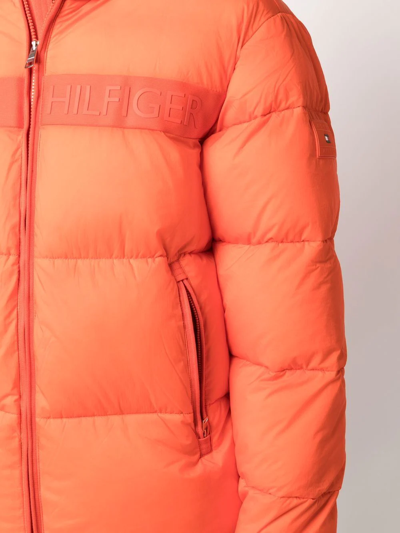 Shop Tommy Hilfiger Zip-up Padded Jacket In Orange
