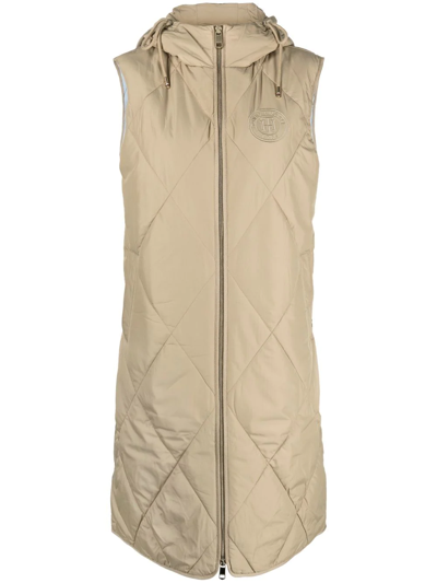 Shop Tommy Hilfiger Sorona Quilted Long Vest In Nude