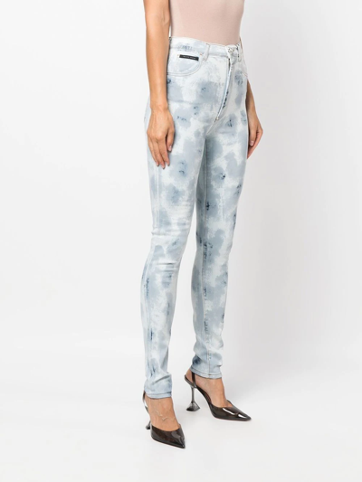 Philipp Plein High-waisted Tie-dye Jeggings In Blau