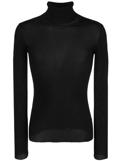 Shop Off-white Helvet Fine-knit Ribbed Jumper In Schwarz