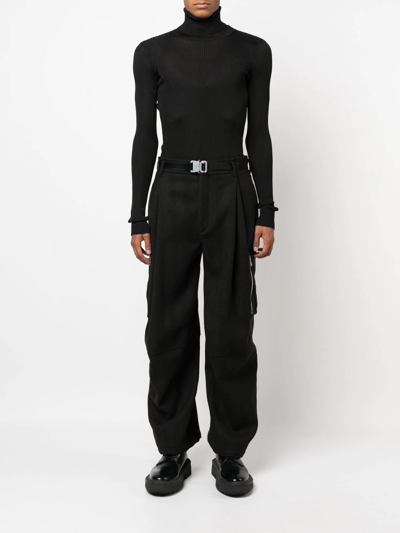 Shop Off-white Helvet Fine-knit Ribbed Jumper In Schwarz