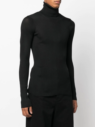 Shop Off-white Helvet Fine-knit Ribbed Jumper In Schwarz