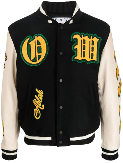 Shop Off-white Logo-patch Varsity Jacket In Schwarz