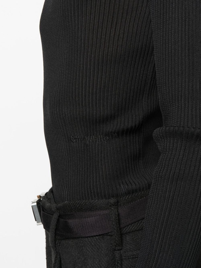 Shop Off-white Helvet Fine-knit Ribbed Jumper In Schwarz