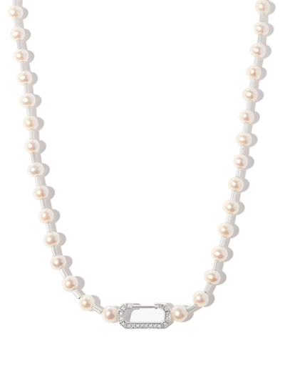Eéra 18kt White Gold Diamond And Pearl Necklace In White