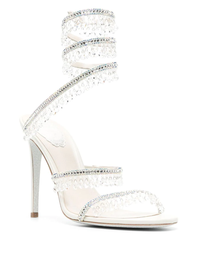 René Caovilla Chandelier 105mm Crystal-embellished Sandals In Neutrals