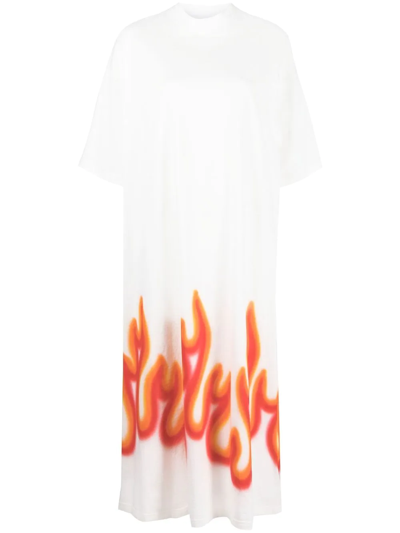 Palm Angels Off-white Burning T Maxi Dress In Weiss