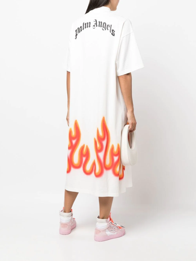 Palm Angels Off-white Burning T Maxi Dress In Weiss