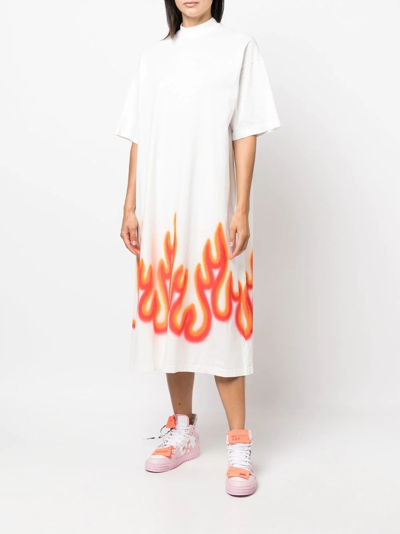 Palm Angels Off-white Burning T Maxi Dress In Weiss
