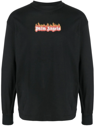 Palm Angels Burning Logo Classic Tee L/s In Schwarz