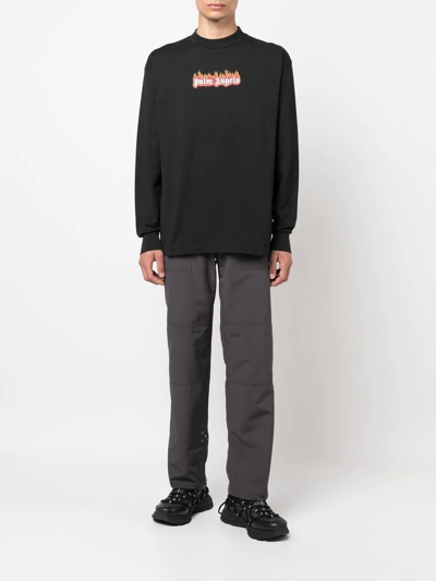 Palm Angels Burning Logo Classic Tee L/s In Schwarz