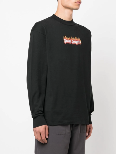Palm Angels Burning Logo Classic Tee L/s In Schwarz