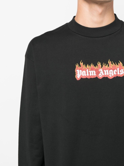 Palm Angels Burning Logo Classic Tee L/s In Schwarz