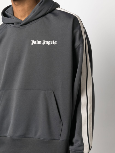 Shop Palm Angels Logo-print Stripe-detailed Hoodie In Grey