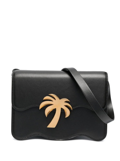 Shop Palm Angels Palm-motif Leather Shoulder Bag In Black