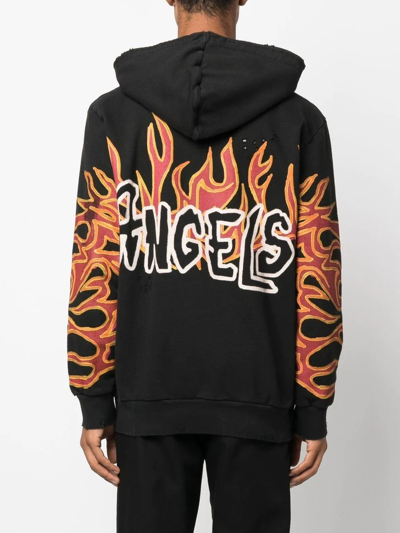 Palm Angels Flame-print Cotton Hoodie In Black White