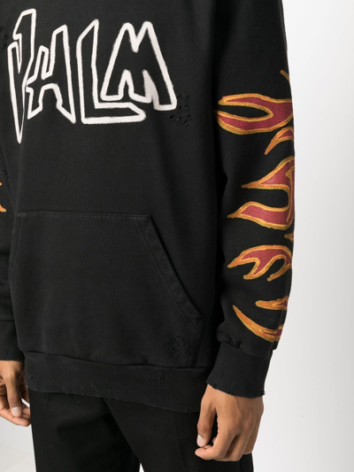 Palm Angels Flame-print Cotton Hoodie In Black White