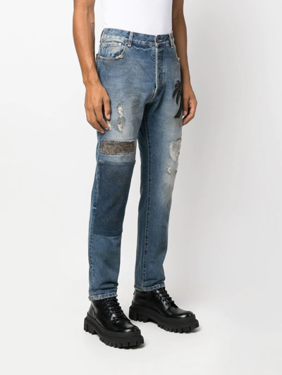 Palm Angels Curved Palm Tree Regular Denim Pants In Blau