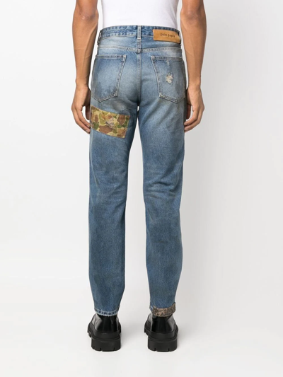 Palm Angels Curved Palm Tree Regular Denim Pants In Blau