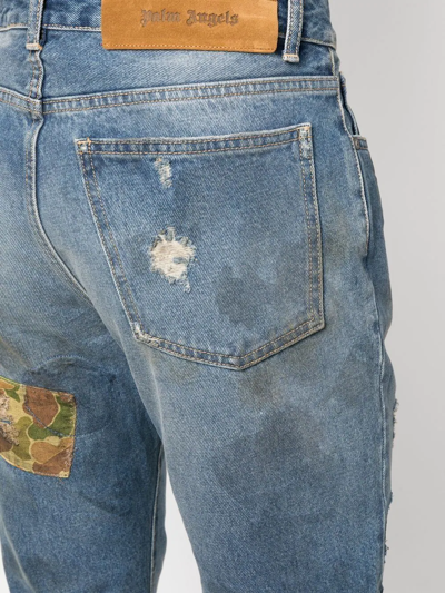 Palm Angels Curved Palm Tree Regular Denim Pants In Blau