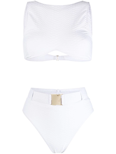 Noire Swimwear Belted High-rise Bikini In White