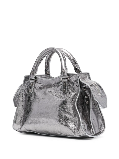 Shop Balenciaga Xs Neo Cagole Metallic Tote Bag In Silver