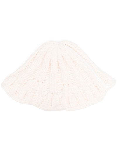 Shop Mm6 Maison Margiela Ribbed Knit Bucket Hat In Nude