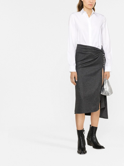 Shop Paco Rabanne Wrap Ruched Midi Skirt In Grau