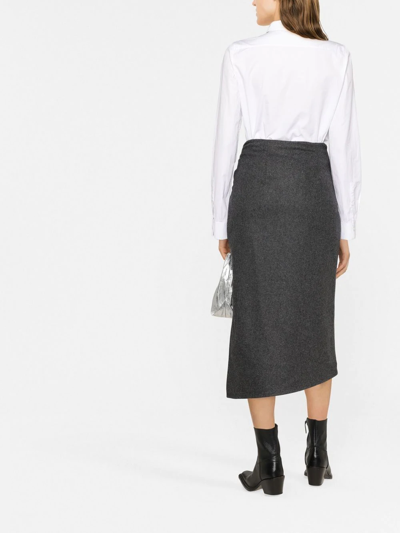 Shop Rabanne Wrap Ruched Midi Skirt In Grau