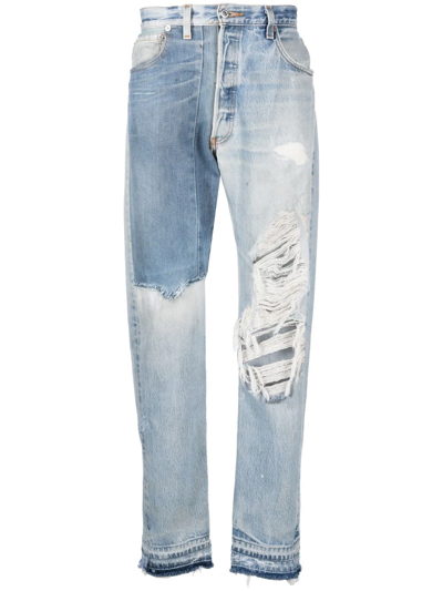 Gallery Dept. Blue Ken Panelled Distressed Straight Leg Jeans In Blue