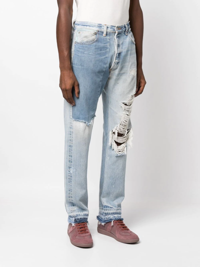 Gallery Dept. Blue Ken Panelled Distressed Straight Leg Jeans In Blue