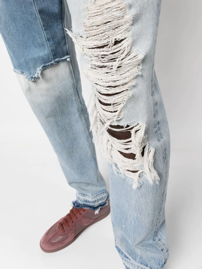 Gallery Dept. Blue Ken Panelled Distressed Straight Leg Jeans In Blue