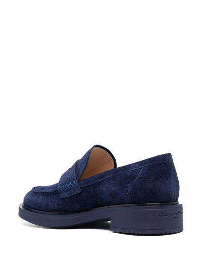 Shop Gianvito Rossi Round-toe Suede Loafers In Blue