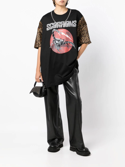 Shop Junya Watanabe Leopard-sleeve Graphic Print T-shirt In Black