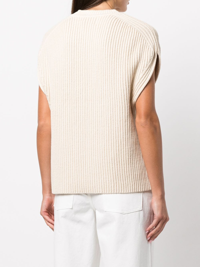 Shop St Agni Ribbed-knit Sleeveless Vest In Nude