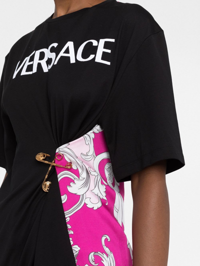 Shop Versace Safety Pin Baroque-print T-shirt In Black