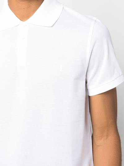 Shop Saint Laurent Logo-embroidered Short-sleeved Polo Shirt In White