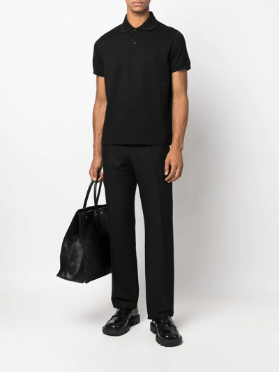 Shop Saint Laurent Embroidered-logo Short-sleeved Polo Shirt In Schwarz