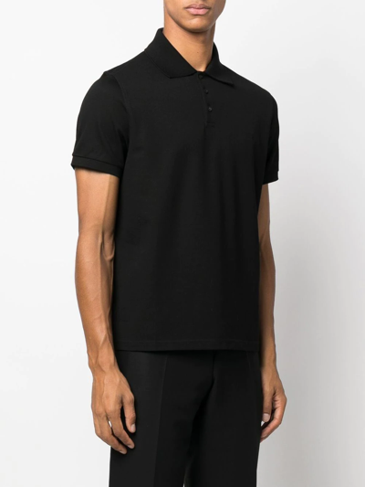 Shop Saint Laurent Embroidered-logo Short-sleeved Polo Shirt In Schwarz