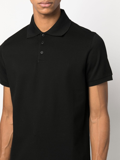Shop Saint Laurent Embroidered-logo Short-sleeved Polo Shirt In Schwarz