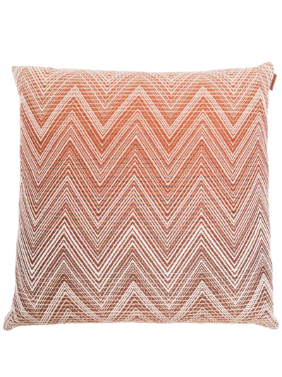 Shop Missoni Zig-zag Pattern Print Cushion In Braun