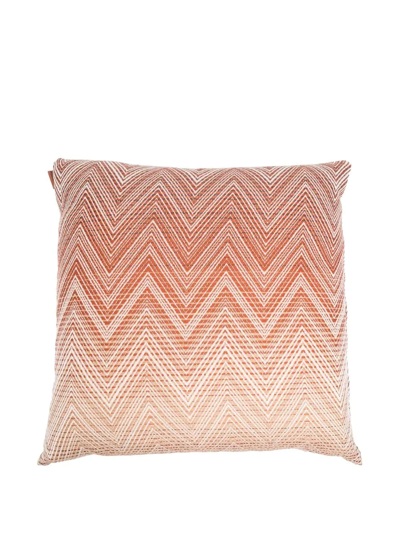 Shop Missoni Zig-zag Pattern Print Cushion In Braun