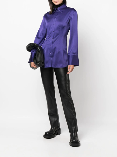 Shop Blumarine Long-sleeved Fitted Shirt In Violett