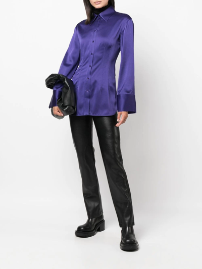 Blumarine Purple Satin-effect Fitted Shirt In Violett