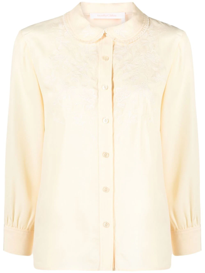Shop See By Chloé Floral-embroidery Long Sleeved Shirt In Nude