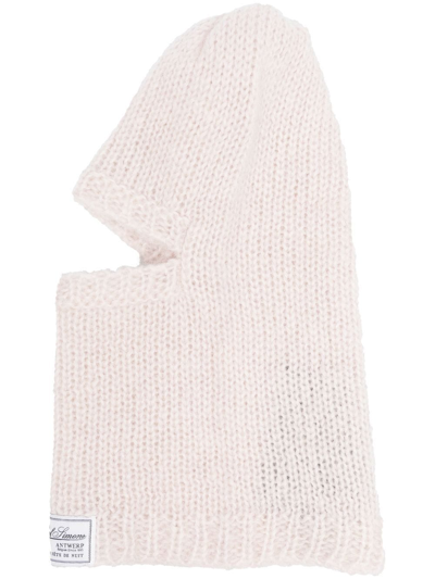 Raf Simons Knitted Logo-patch Balaclava Hat In Rosa