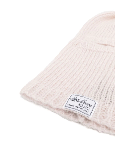 Raf Simons Knitted Logo-patch Balaclava Hat In Rosa