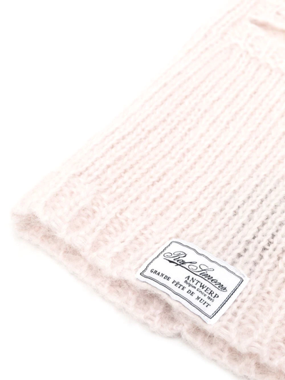 Shop Raf Simons Knitted Logo-patch Balaclava Hat In Rosa