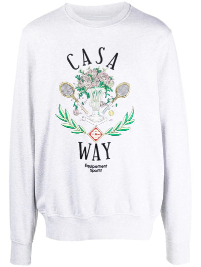 Shop Casablanca Logo-embroidered Crew-neck Sweatshirt In Grau